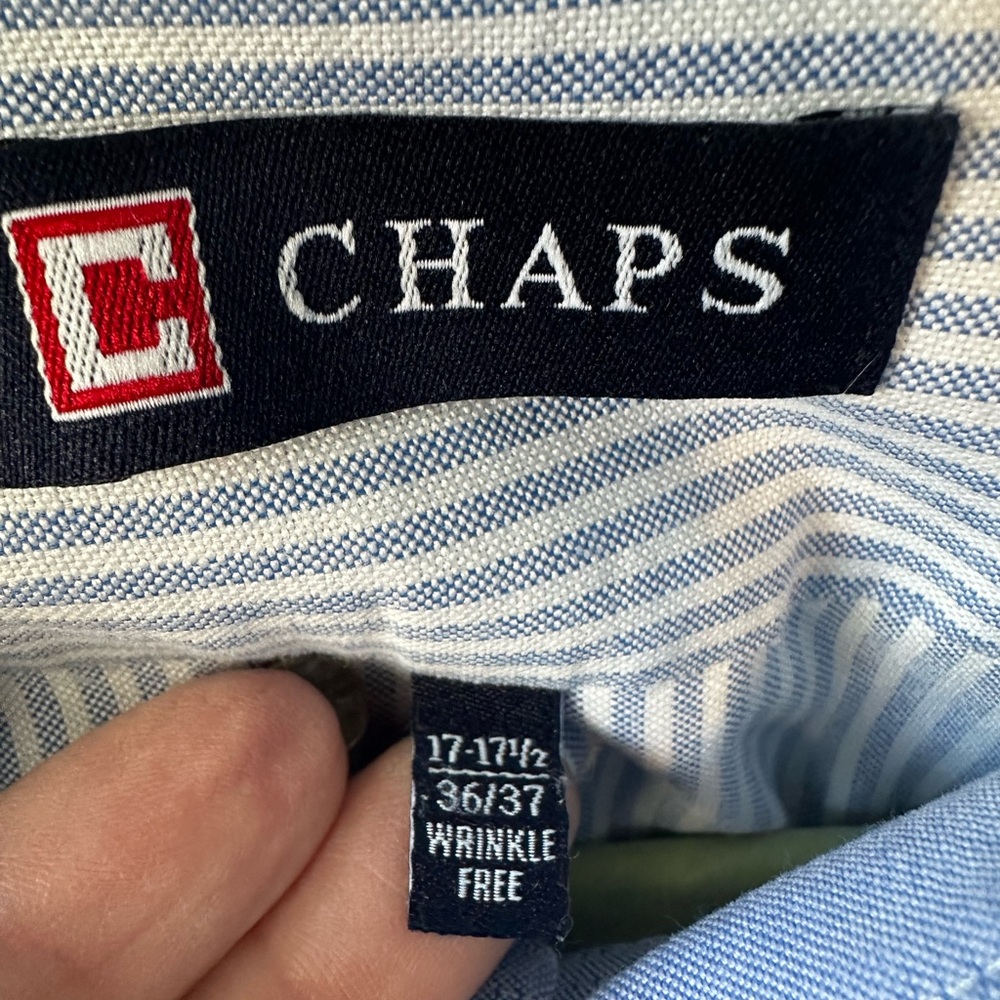 👔 Chaps Men’s 17-17½ 36/37 Blue White Stripe Classic Fit Oxford Shirt - Picture 3 of 4
